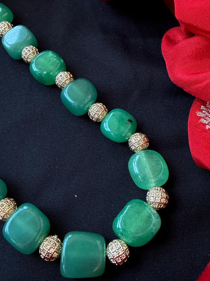 Stone Beads with AD Balls Single Layer Mala Necklace
