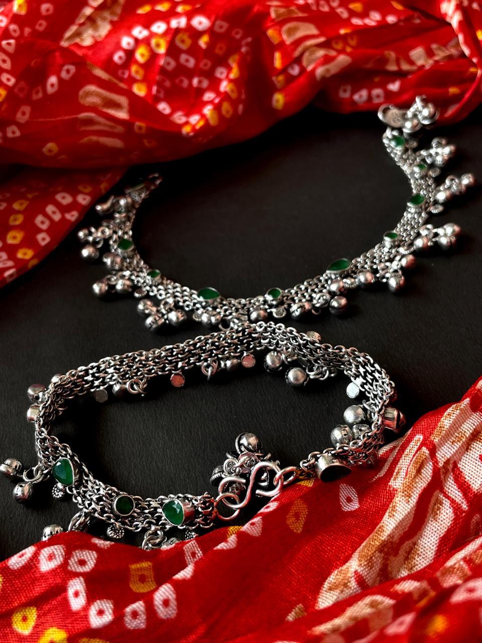 Monalisa Stone Silver Replica Ghunghroo Anklet