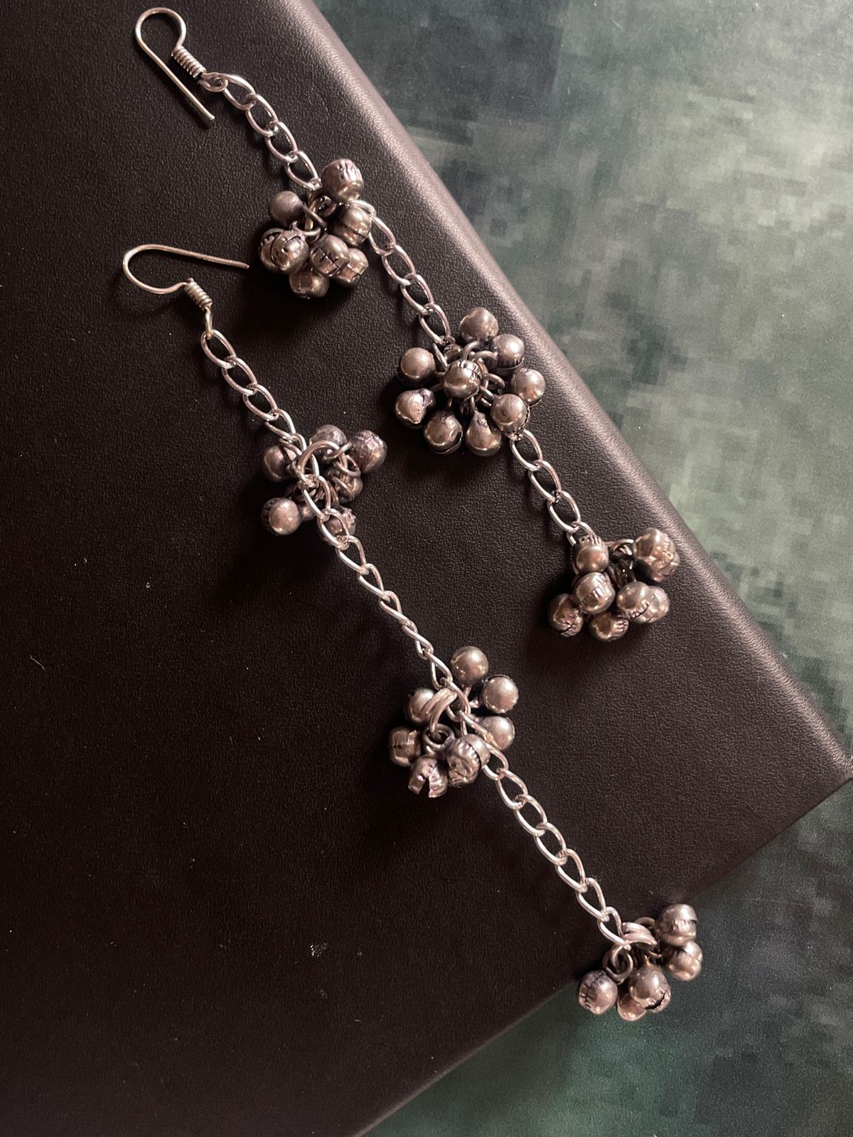 Oxidized Ghunghroo Chain Earrings