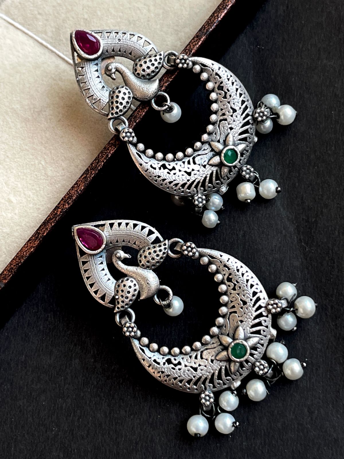 Peacock Shape Chandbali Oxidized Drop Earring