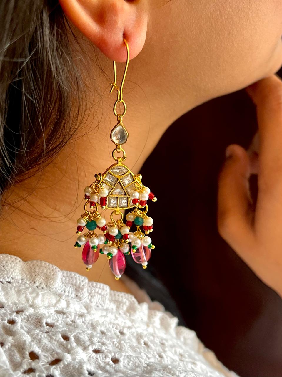 Pachi Kundan Jade Stone Beaded Earring