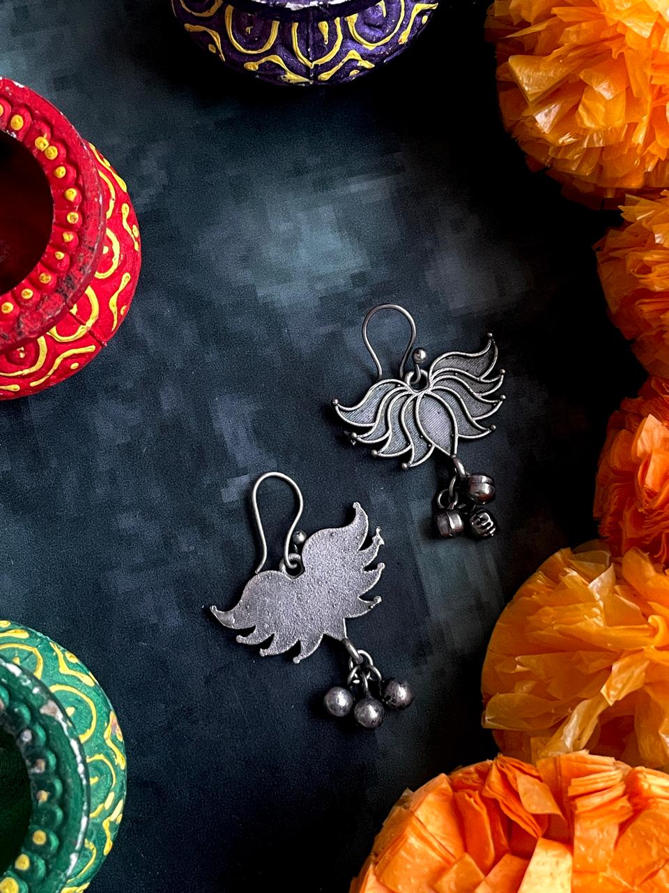 Oxidized Floral Ghunghroo Earring