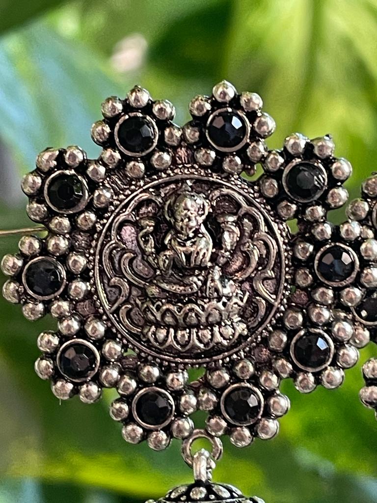 Oxidized Dome Jhumka with Goddes Lakshmi top