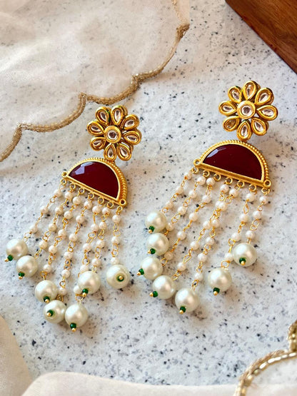 Monalisa Stone with Pearl Latkan Golden Earring