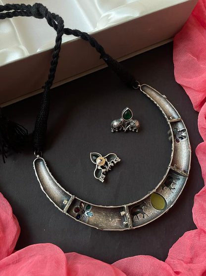 Monalisa Stone Oxidized Choker with Earring set