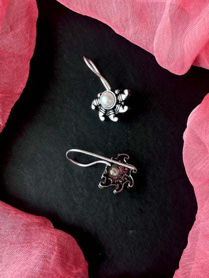 Monalisa Stone Oxidized Half Flower Small Earring