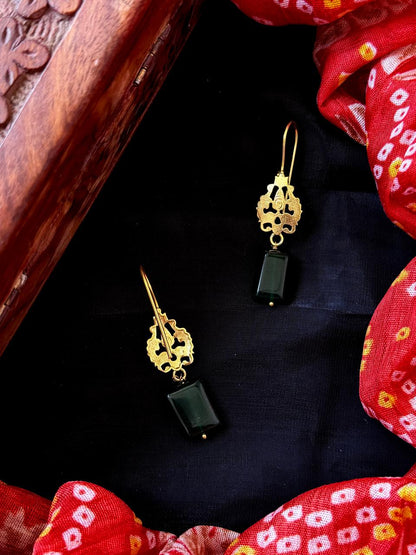 Golden Top with Stone Beads Earring