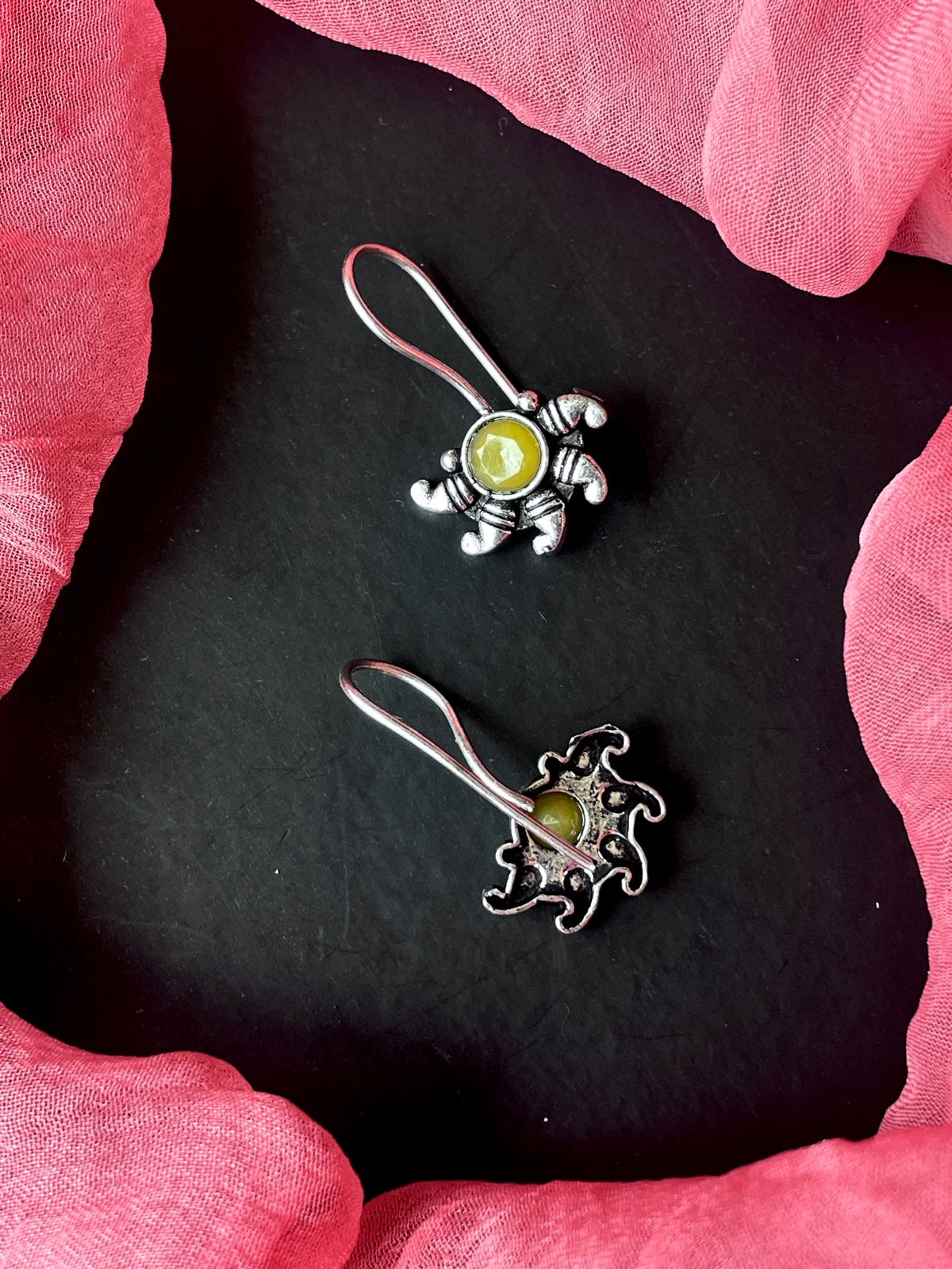 Monalisa Stone Oxidized Half Flower Small Earring