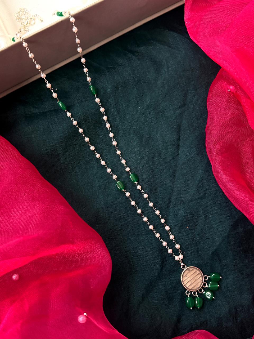 Hand Painted Pendant Beaded Chain Necklace