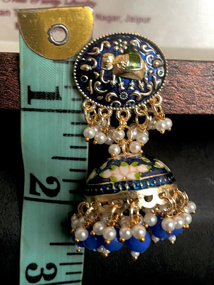 Elephant Top Meenakari Jhumka Earring