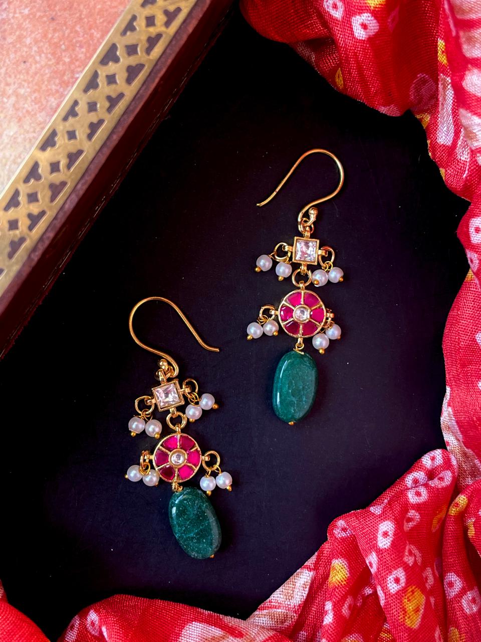 Pachi Kundan Stone Beaded Earring