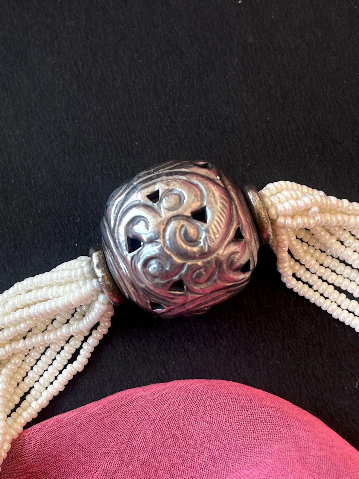 Oxidized Pendant Beaded Mala Necklace with Earring Set