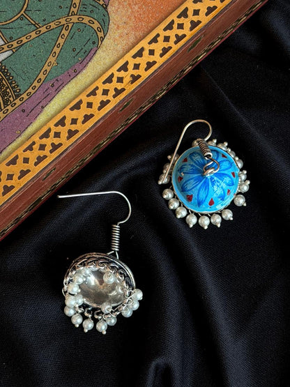 Hand Painted Oxidized Jhumki Earring