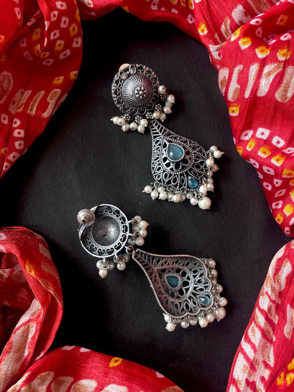 Monalisa Stone Silver Replica Partywear Earring