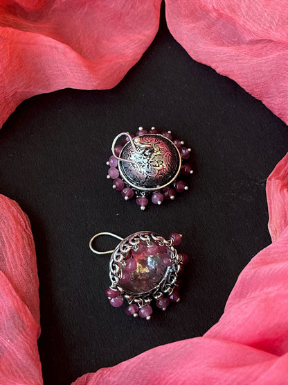 Glass Beads Oxidized Jhumki Earring