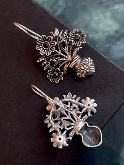 Flower Pot Shape Oxidized Stud Earring