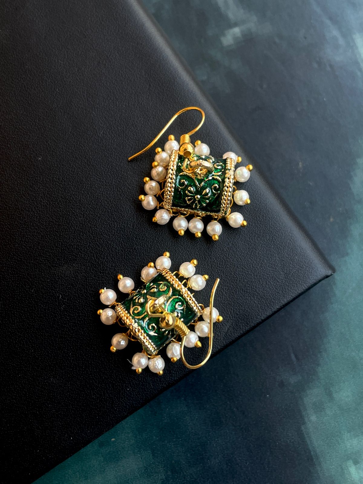 Meenakari Box shape Earring and Jhumki Earring (set of 2 pairs)