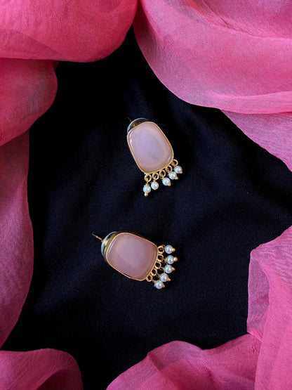 Monalisa Stone with Pearl Pendant chain Necklace and Earring set