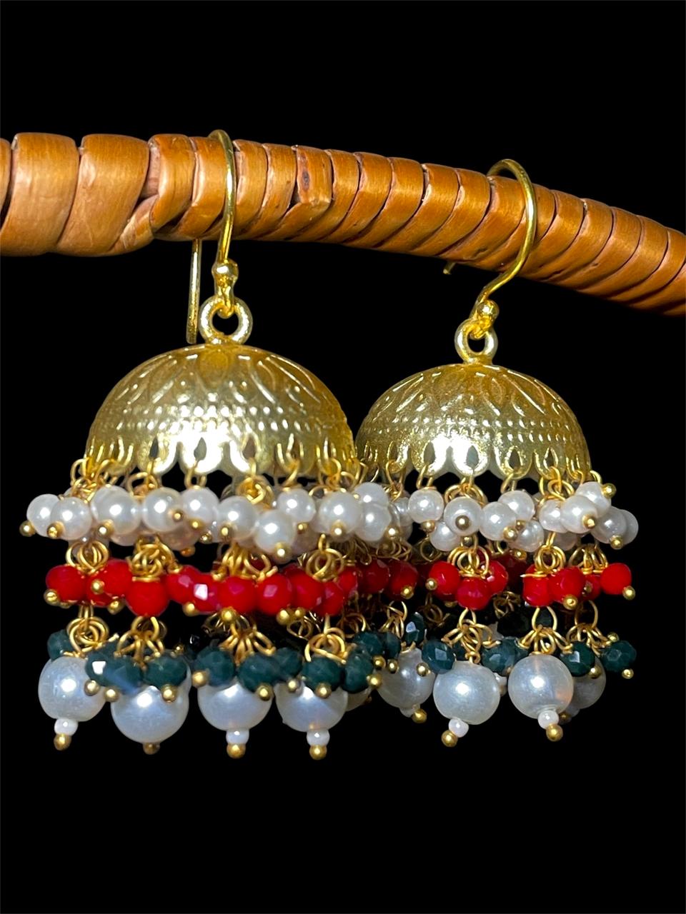 Multi colour Beaded Latkan Golden Jhumki Earring