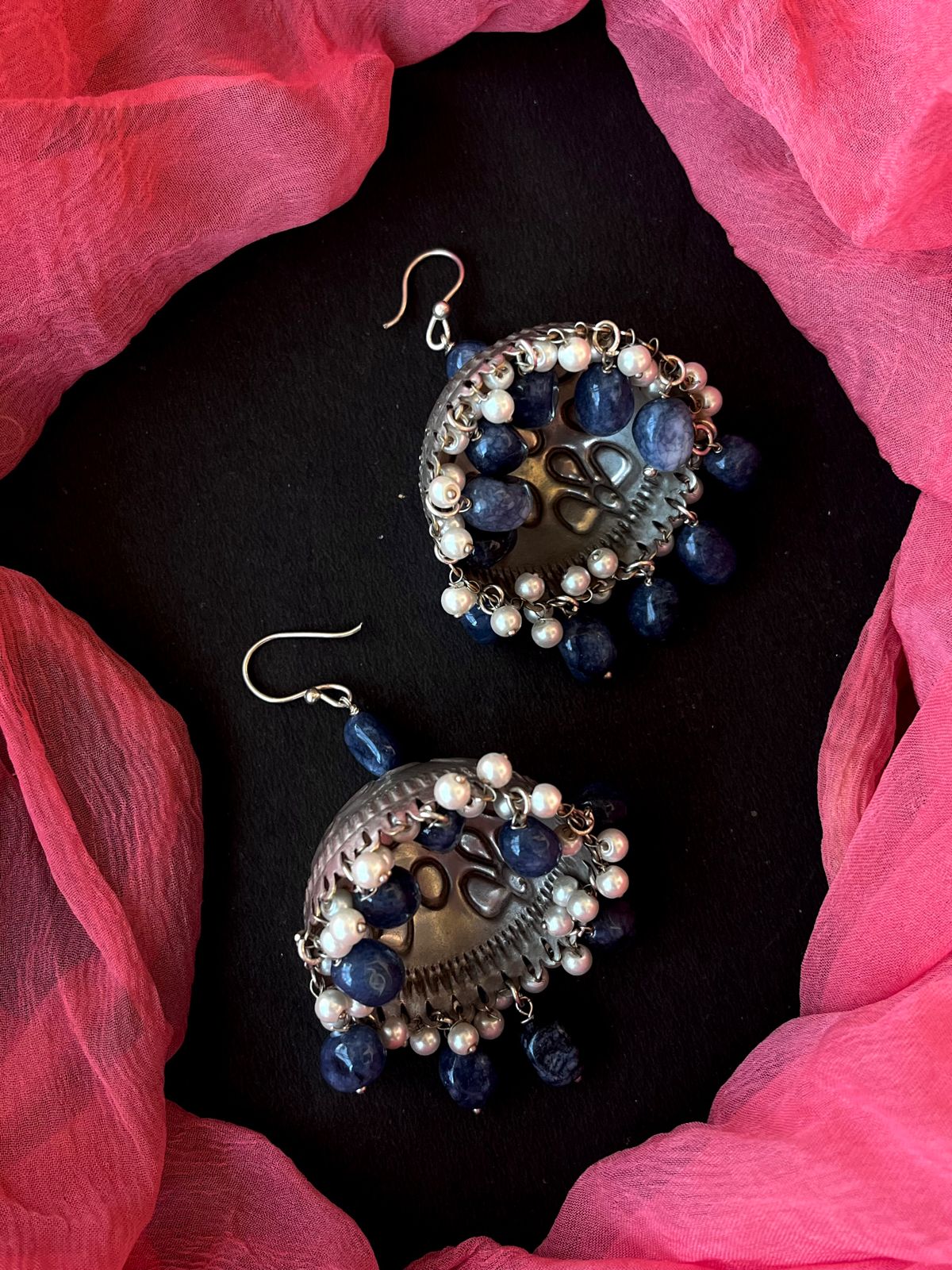 Stone Beads Oxidized Jhumki Partywear Earring