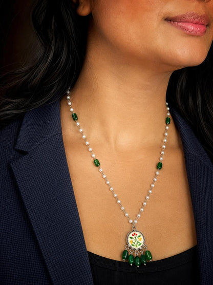 Hand Painted Pendant Beaded Chain Necklace
