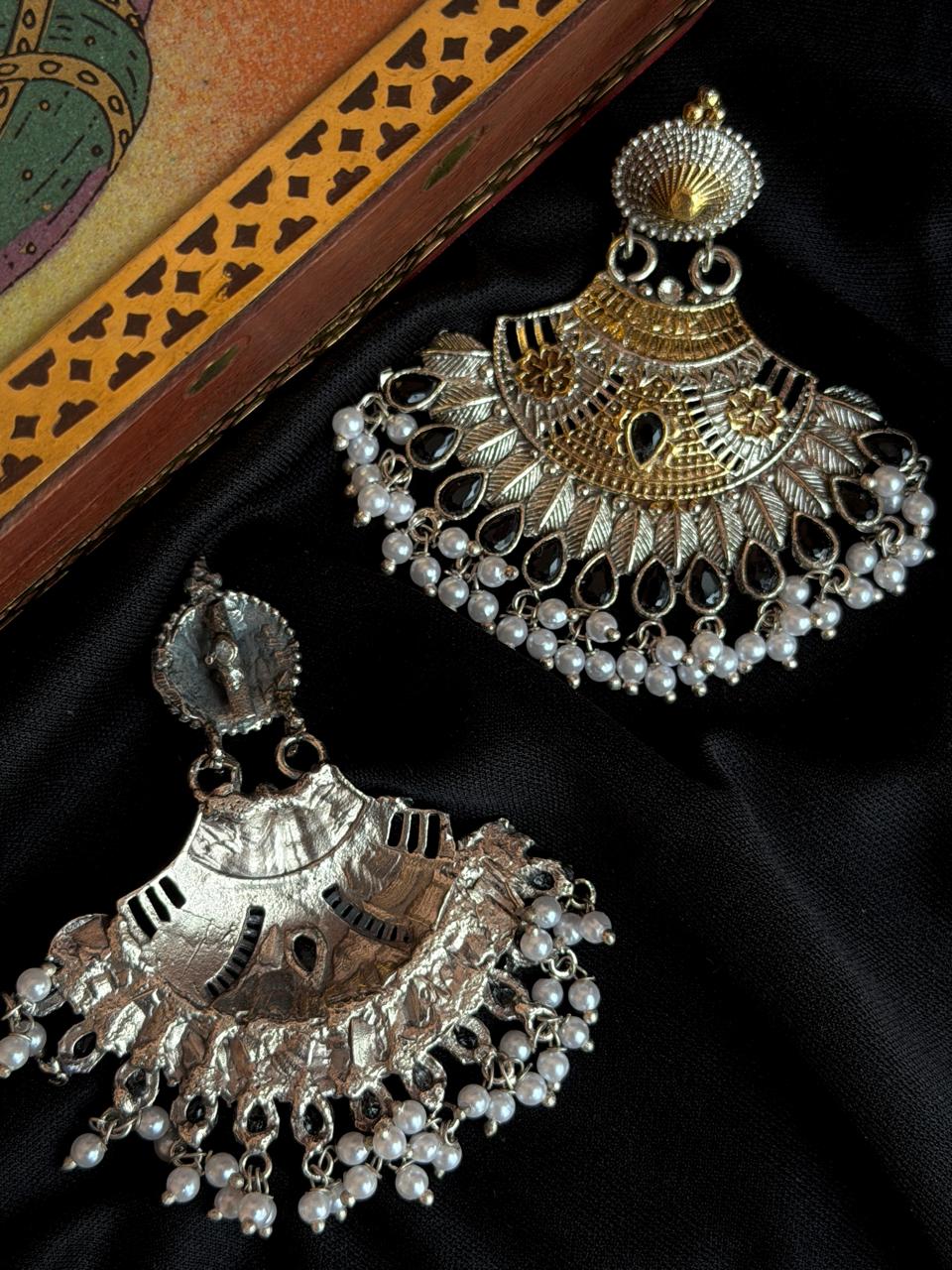 Dual Tone Partywear Geometrical Earring