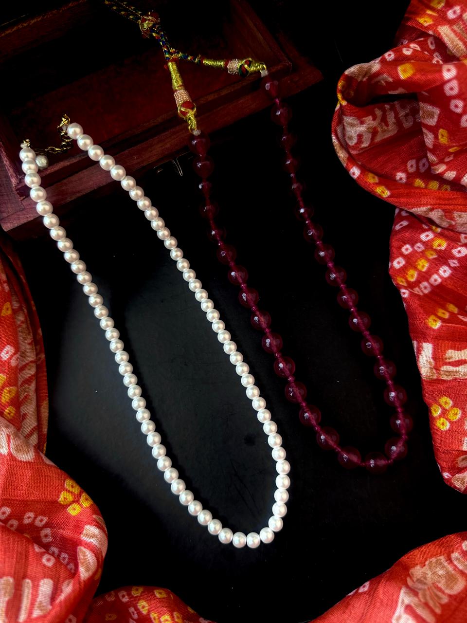Stone Beads and Shell Pearl Double Layered Mala