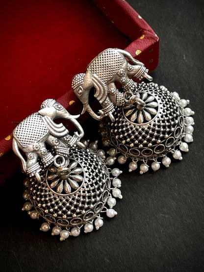 Elephant Top with Silver Replica Jhumki Earring