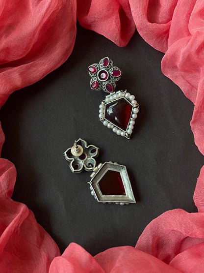 Monalisa Stone Oxidized Necklace with Earrijg set