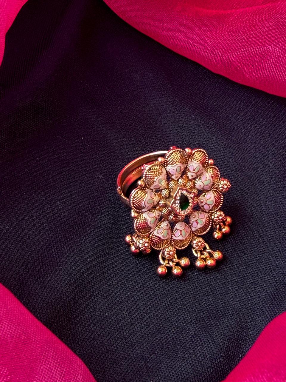 Rajwadi Golden Partywear Ring