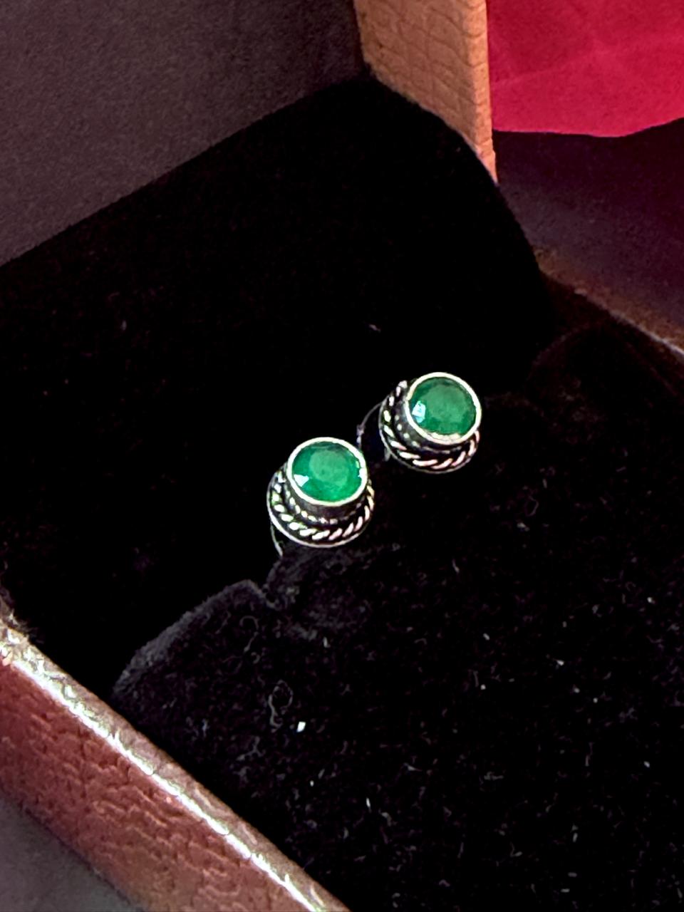 Set of 2 Oxidized Monalisa Stone Studs with One Oxidized Jhumki Earring