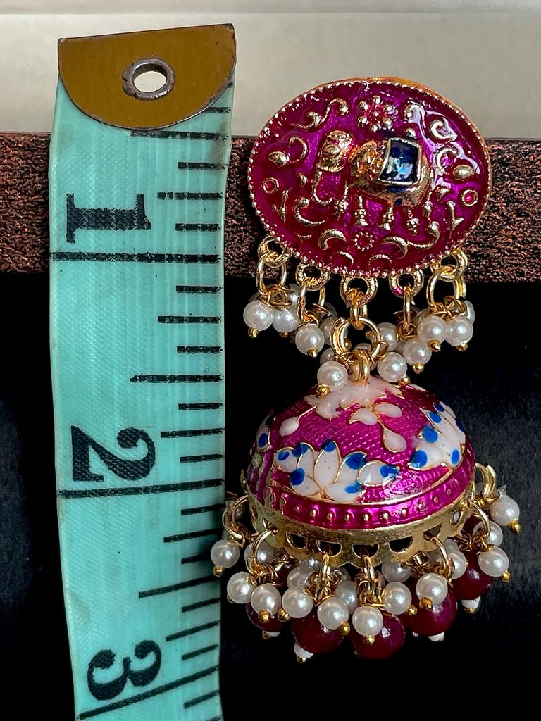 Elephant Top Meenakari Jhumka Earring