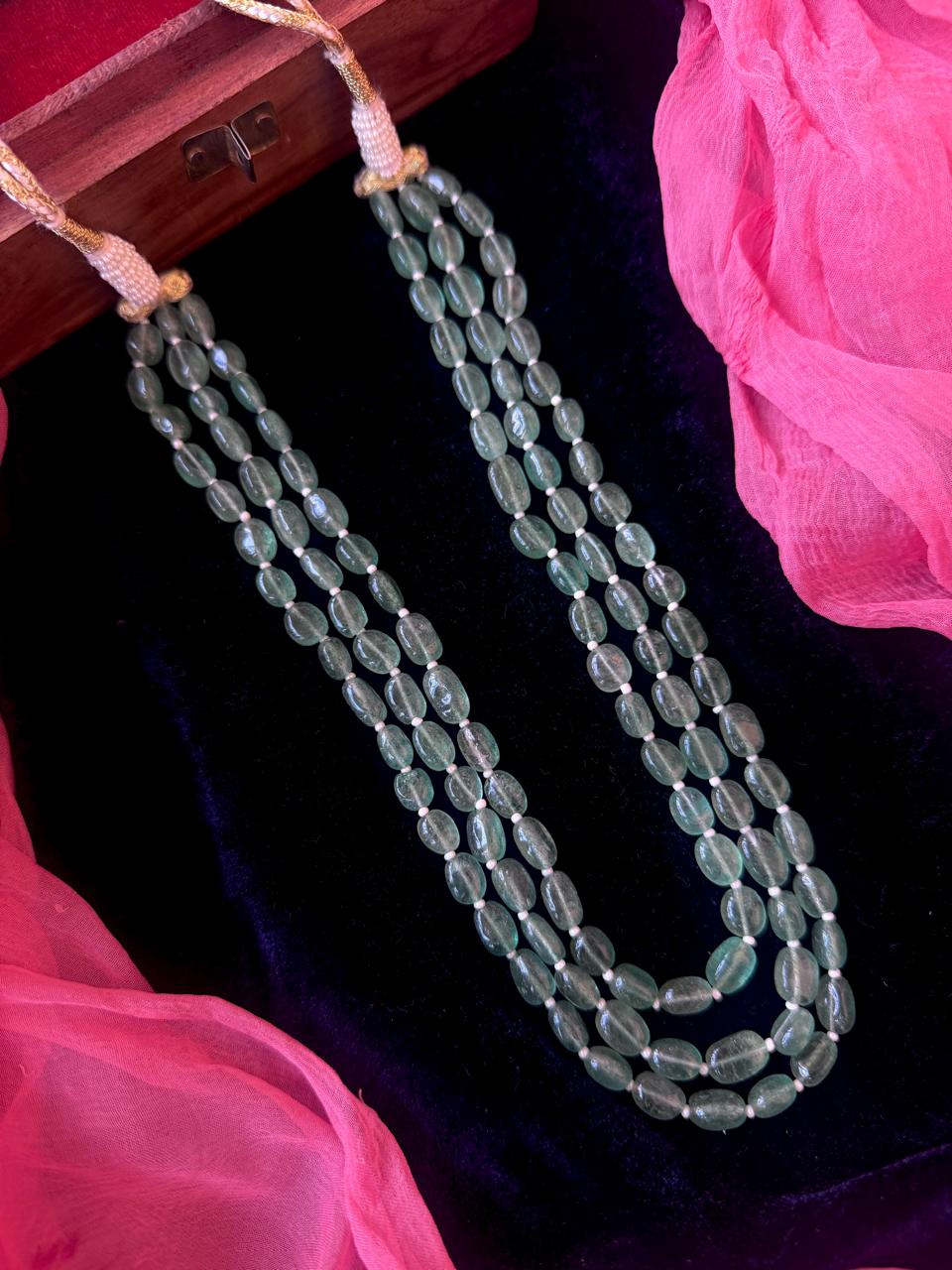 Strawberry Beaded Three Layered Mala