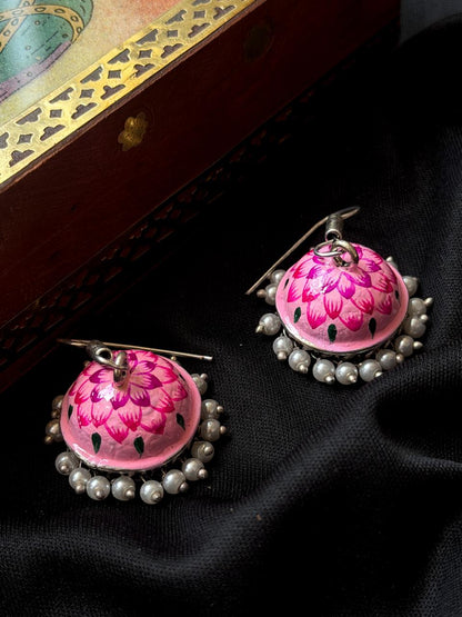 Hand Painted Oxidized Jhumki Earring