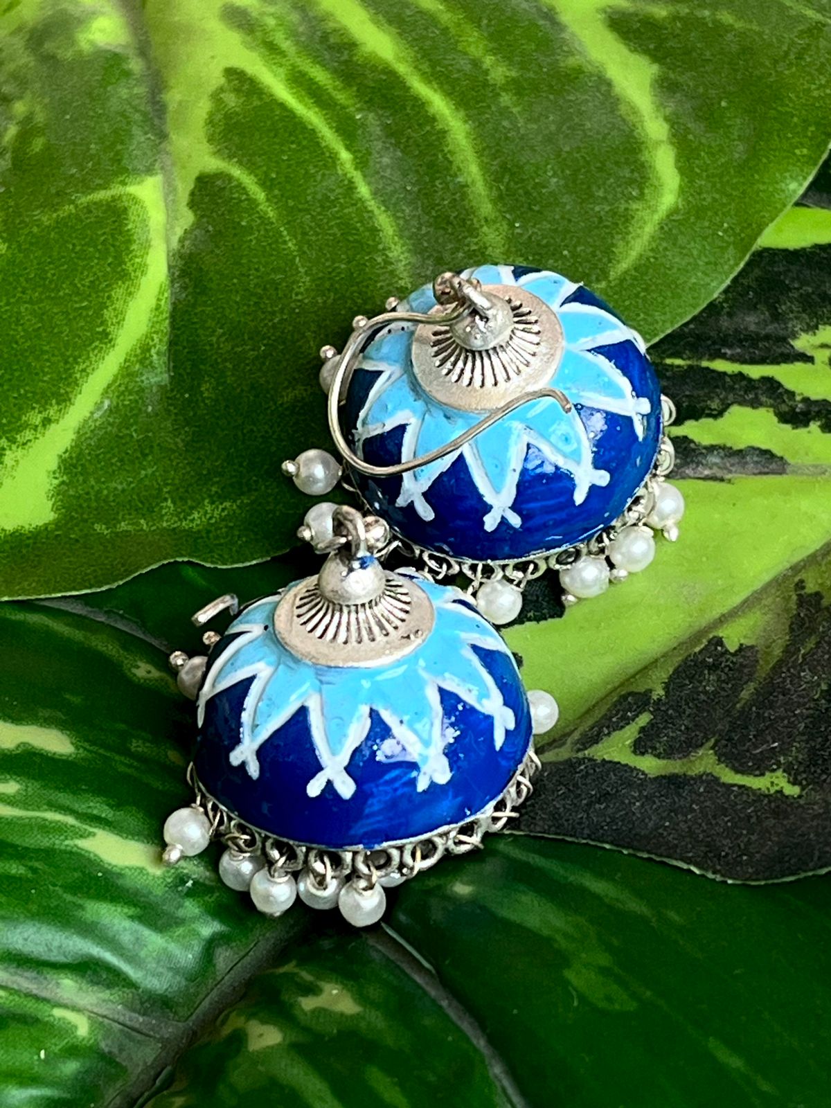 Hand Painted Silver Replica Jhumka Earring