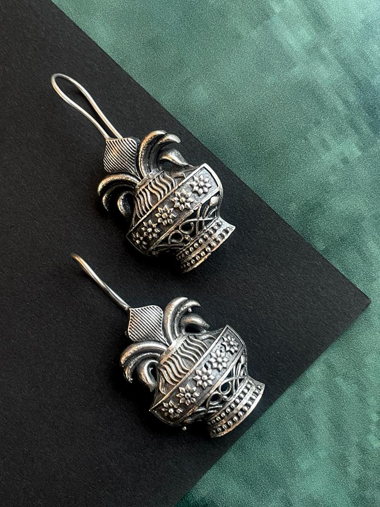 Oxidized Silver Kalash Design Drop Earring