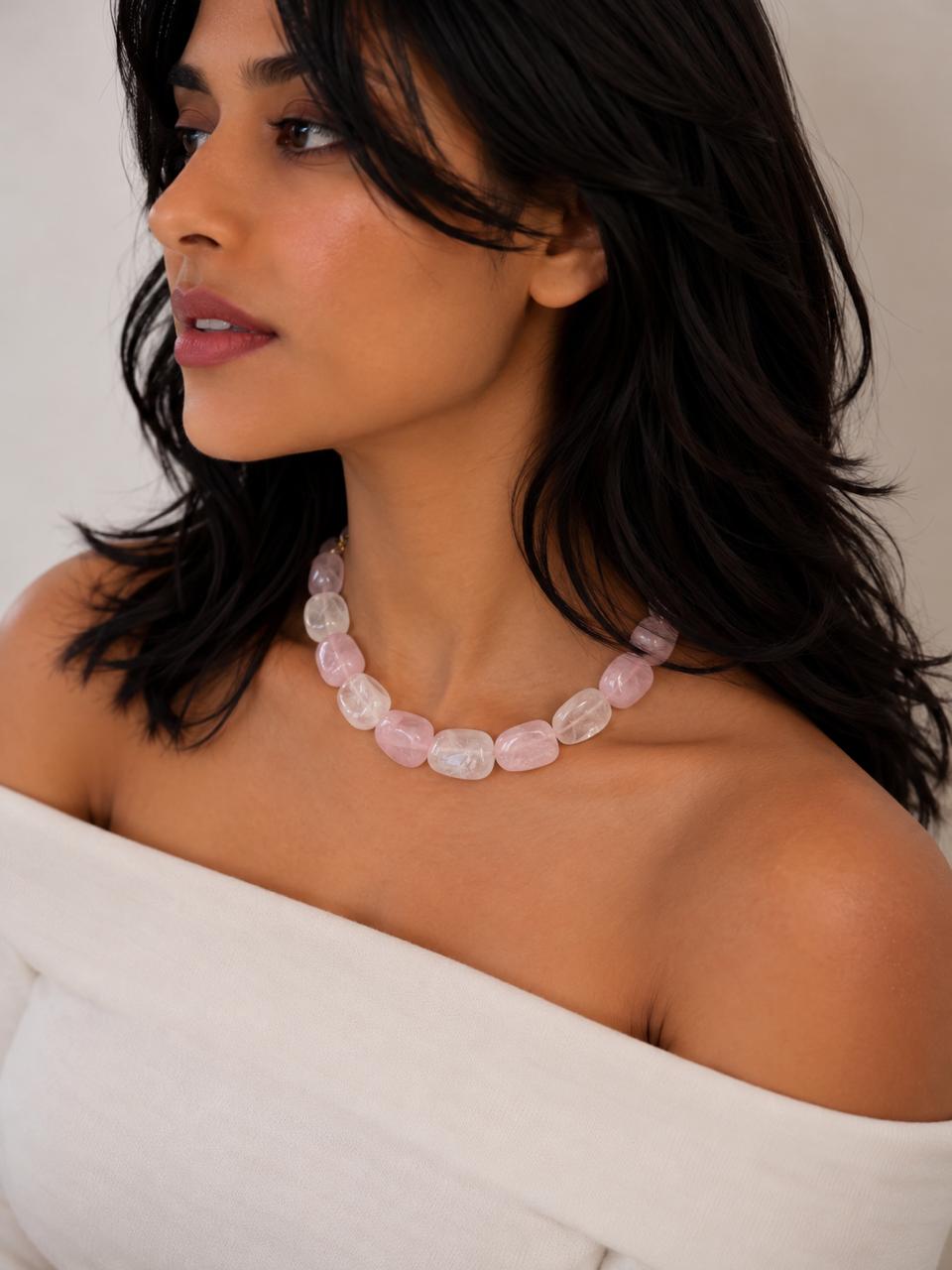 Rose Quartz Stone Choker Necklace
