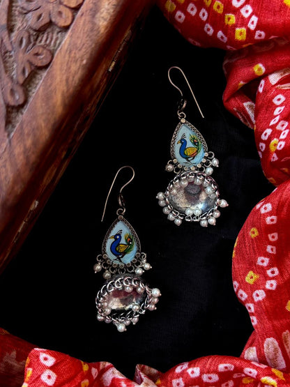 Peacock Print Top with Oxidized Jhumki Earring