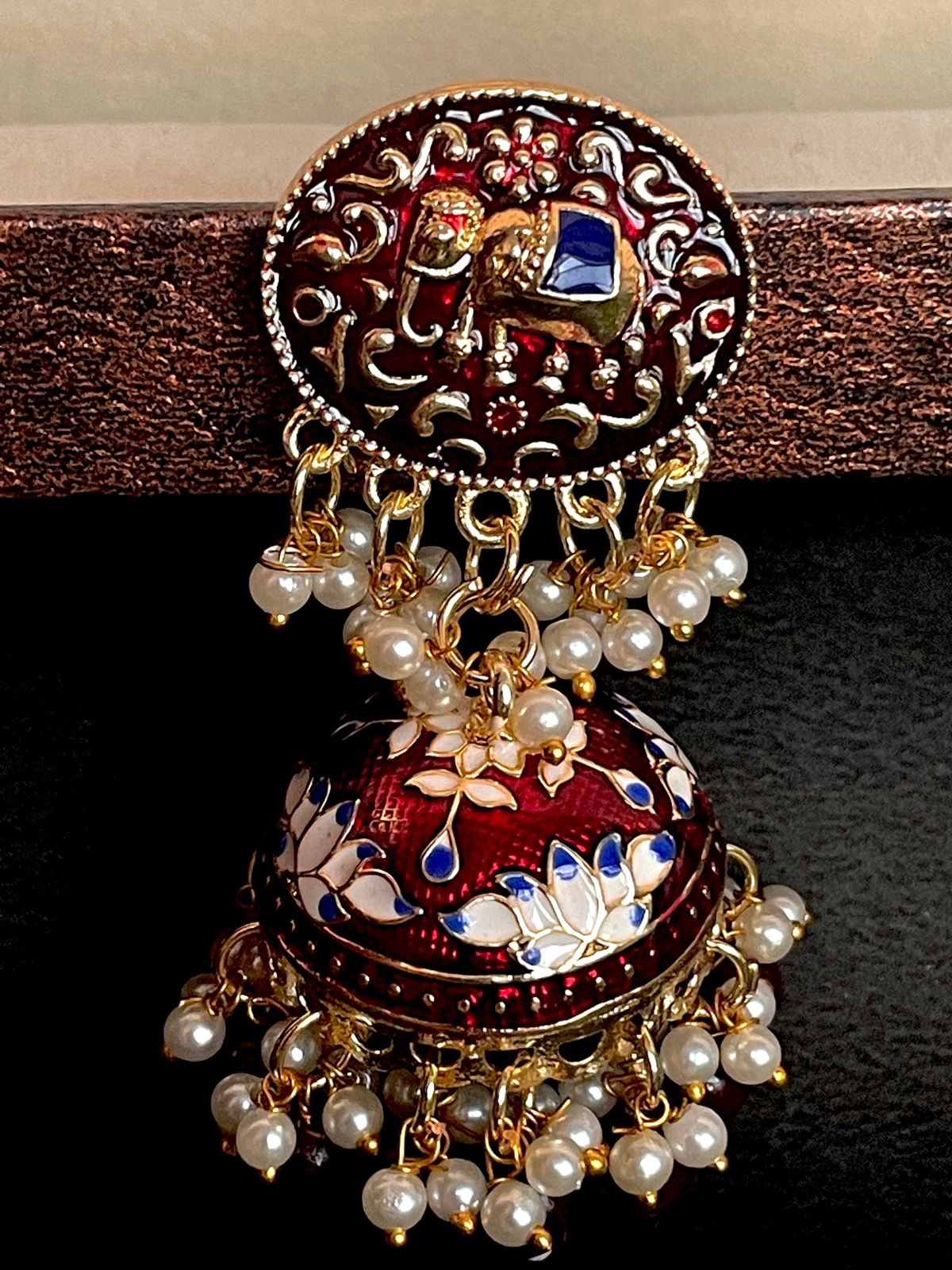 Elephant Top Meenakari Jhumka Earring