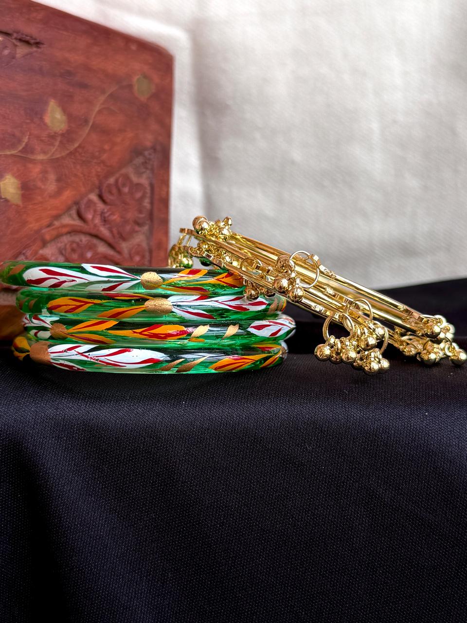 Glass Bangles with Metal Bangles set