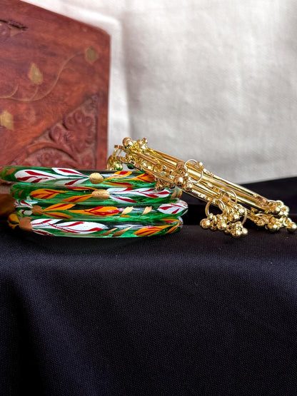 Glass Bangles with Metal Bangles set