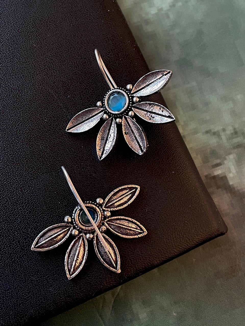 Half Flower Oxidized Ethnic Stud Earring