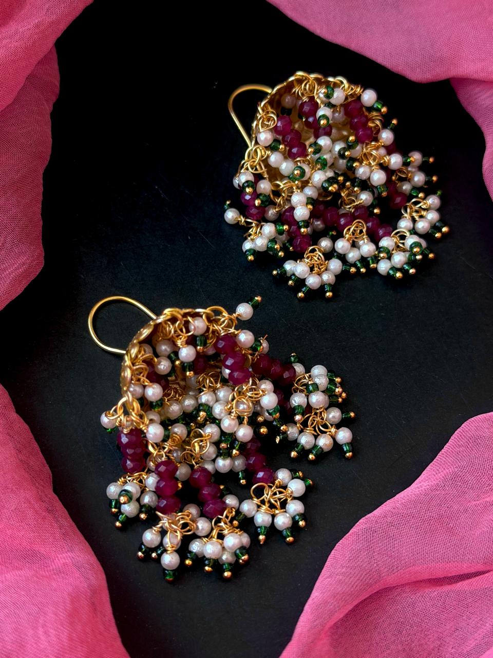 Golden Jhumki Beaded Latkan Partywear Earring