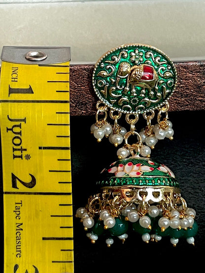 Elephant Top Meenakari Jhumka Earring