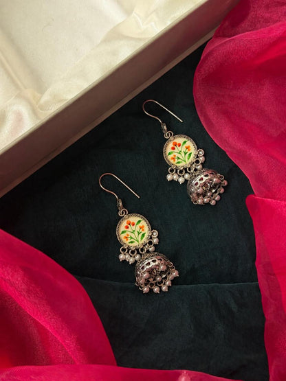 Hand Painted Top with Oxidized Jhumki Earring