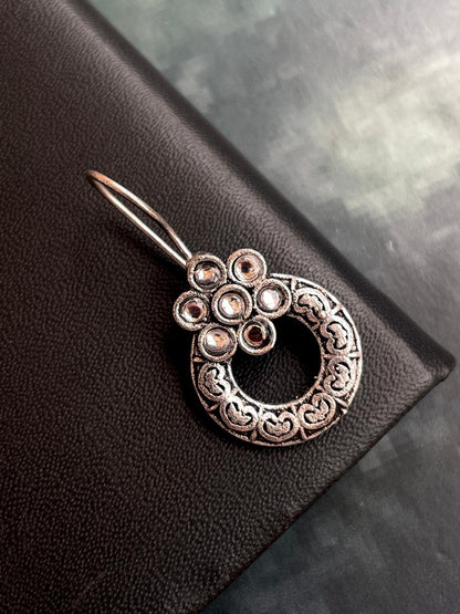 Small Stone Oxidized Round Light Weight Earring