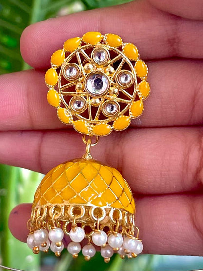 Meenakari Dome Shape Jhumka Earrings