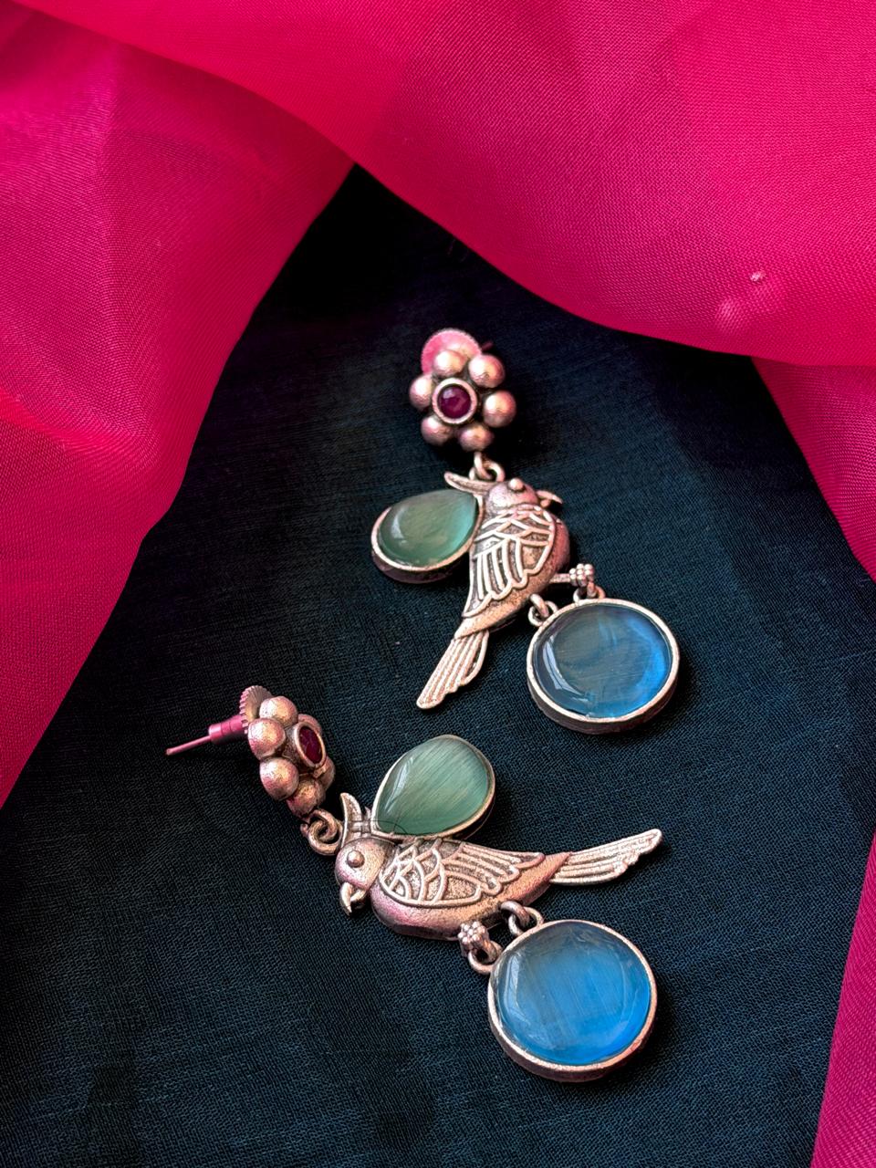 Monalisa Stone Silver Replica Bird Shape Earring