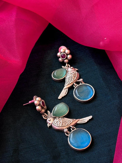 Monalisa Stone Silver Replica Bird Shape Earring