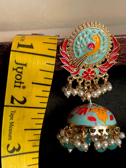 Peacock Top Meenakari Jhumka Earring